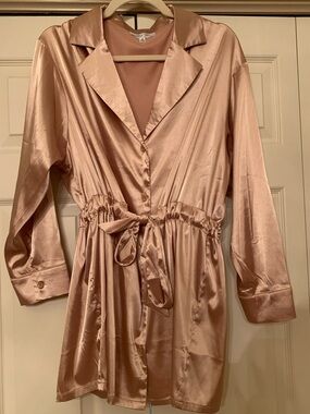 Cloud Ten Satiny Goldish Bronze Drawstring Waist Dress